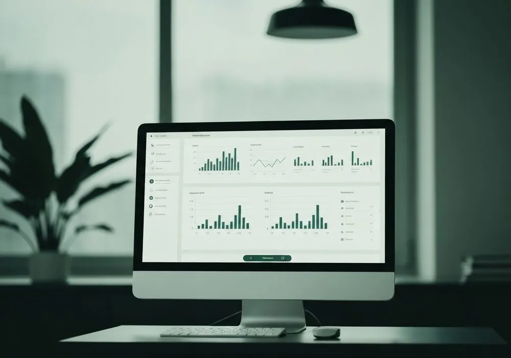 Illustration of an analytics dashboard on a desktop monitor