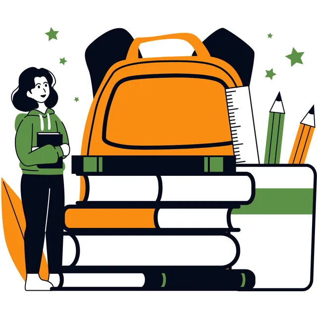 Student with books and school supplies